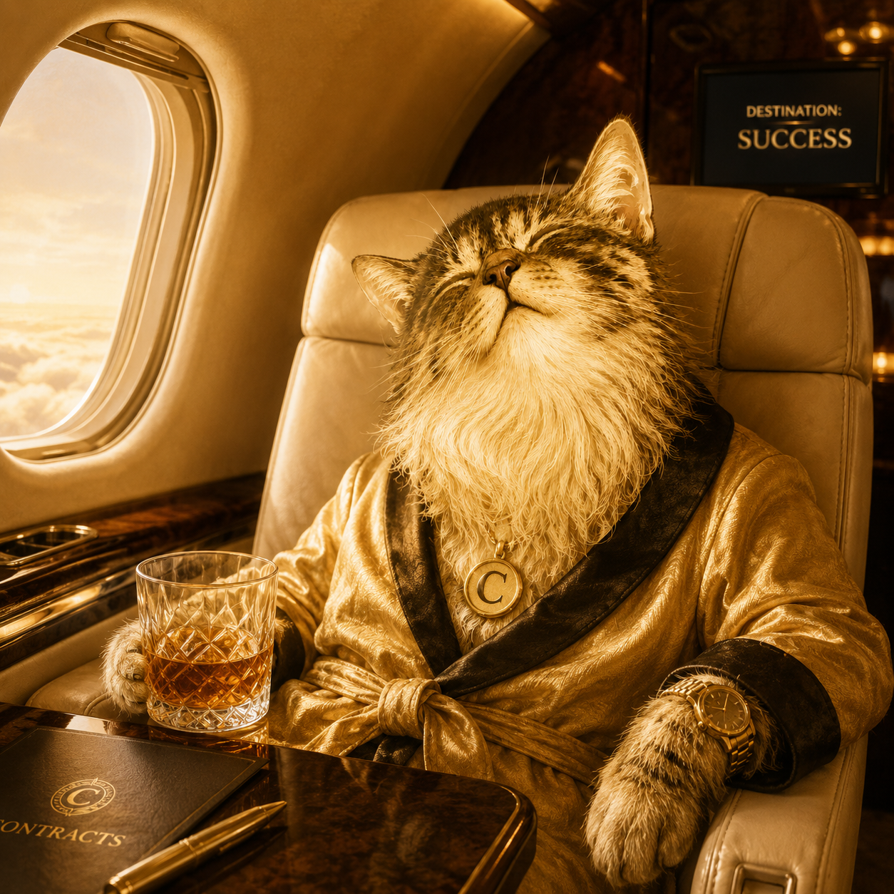 OldCate relaxing on his private jet